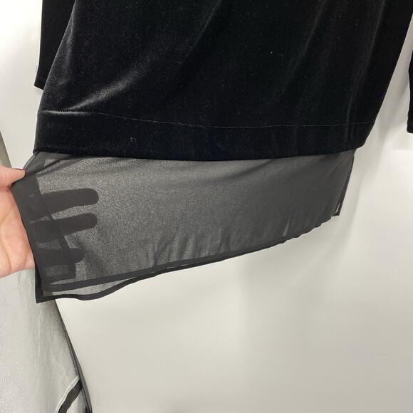 Chicos 2 Velvet Tunic Size Large Black Boat neck Chiffon Hem Travelers Lagenlook - Picture 3 of 8